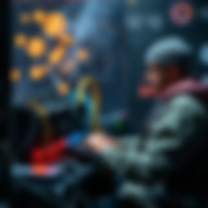 Crypto Miner with Power Supply A person working on a crypto mining setup with multiple graphics cards connected to a power supply, showcasing the use of low-cost electricity for mining, with digital currency symbols in the backgrou...