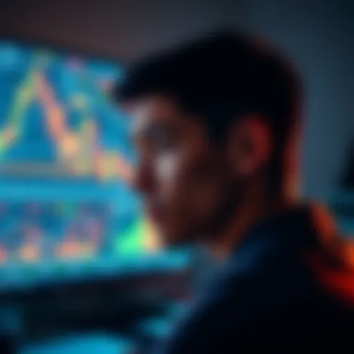 A person looking frustrated at a computer screen displaying cryptocurrency charts