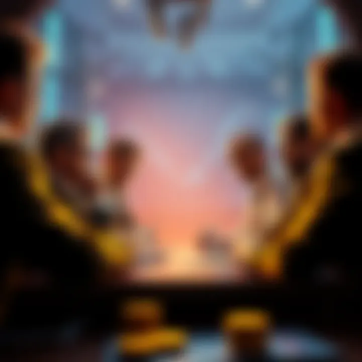 Crypto Projects Buyback Evaluation A group of crypto project leaders discussing buybacks with charts and graphs showing declining effectiveness