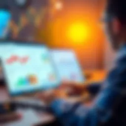 A person reviewing crypto lending platforms on a laptop, showing charts and figures related to stablecoins and BTC/ETH loans.