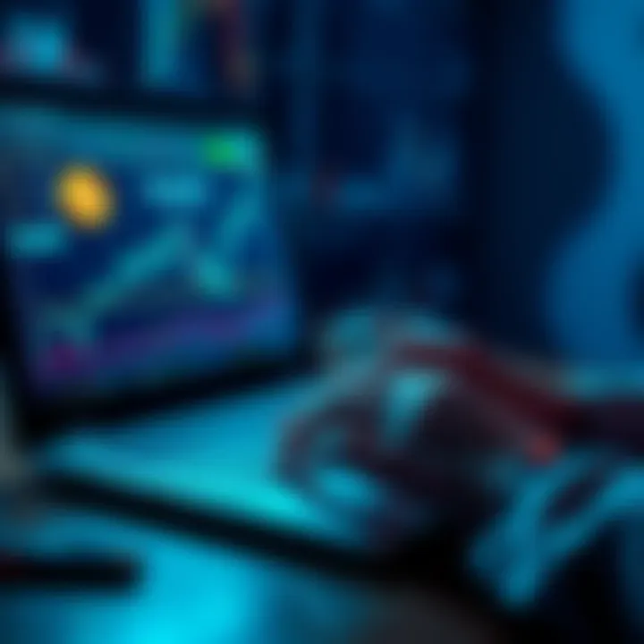 A person calculating taxes with a laptop and cryptocurrency symbols, showing charts and data on the screen