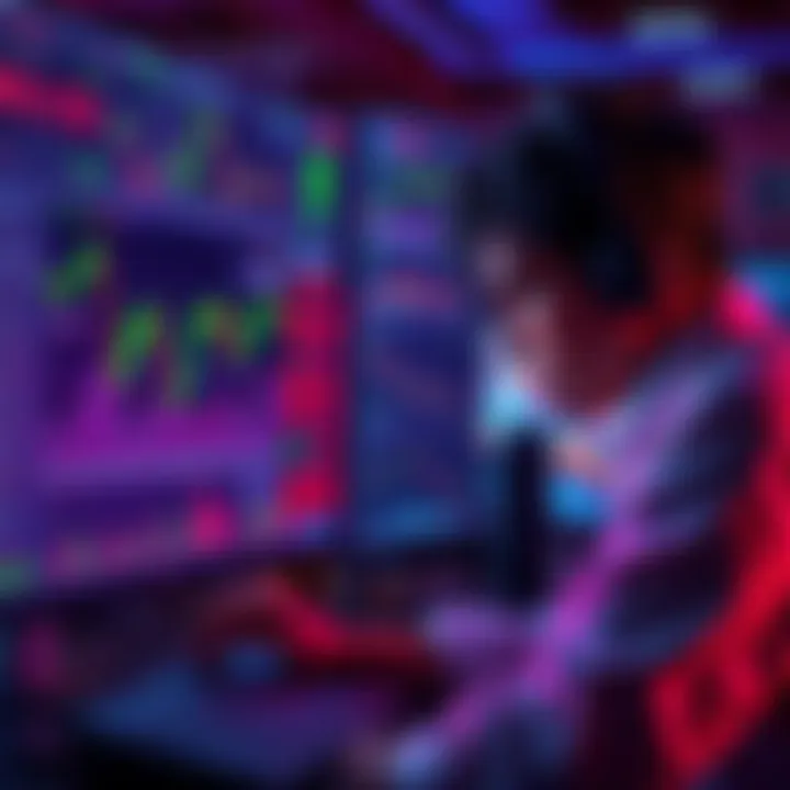 A frustrated crypto trader looking at a computer screen filled with charts and regulatory warnings, feeling lost in new trading restrictions.