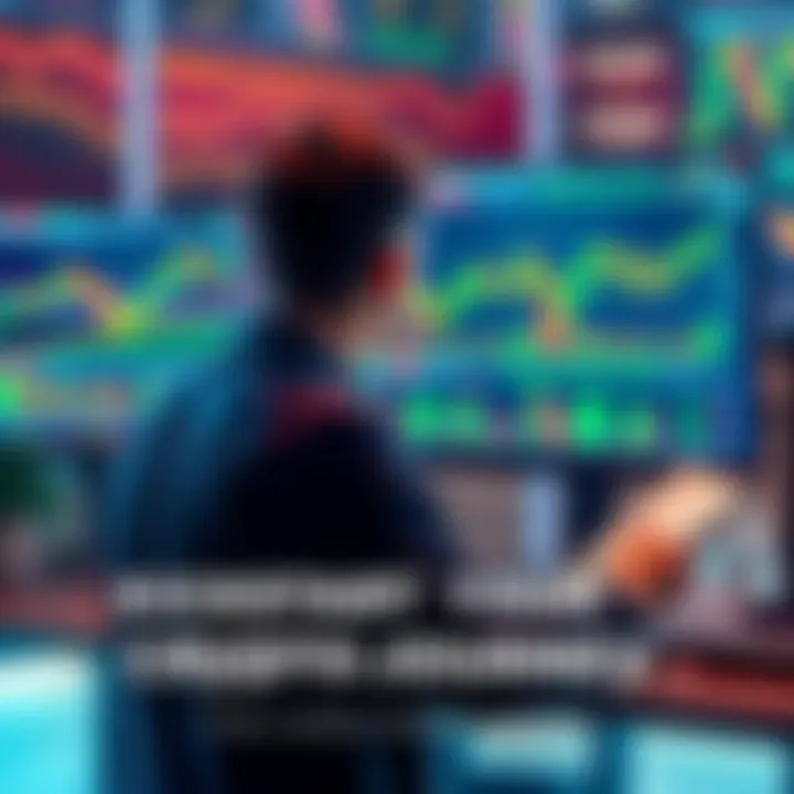 A person looking at a computer screen displaying cryptocurrency graphs and charts with a notebook in hand