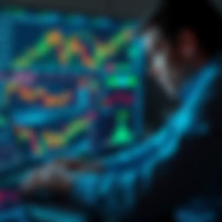 A person looking worried while checking cryptocurrency prices on a laptop, with graphs and charts on the screen showing volatility and market changes.