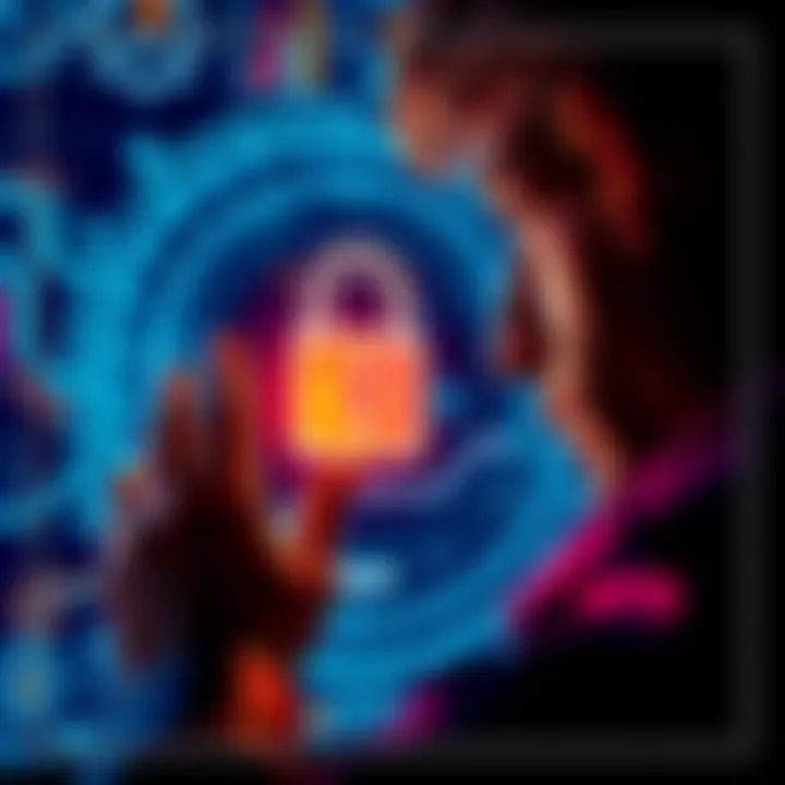 A person looking at a digital screen with a lock symbol, symbolizing cryptocurrency wallet safety and seed phrase security