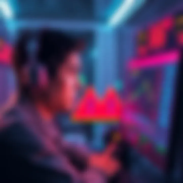 Cryptocurrency Challenges A worried person looking at a computer screen displaying cryptocurrency prices and transaction warnings