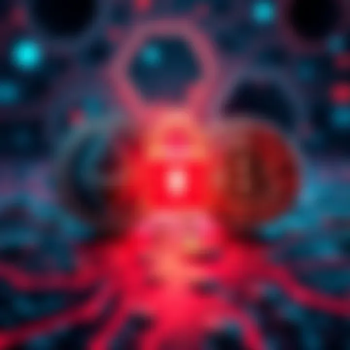 Illustration showing a private transaction between Monero and Bitcoin symbols with a lock icon for security