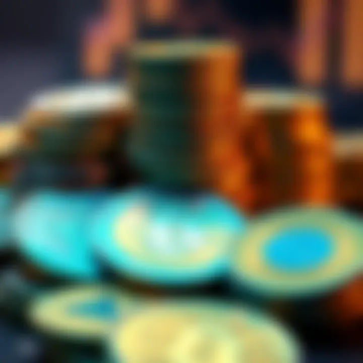Various cryptocurrency coins stacked together, showing diversity in digital currency.