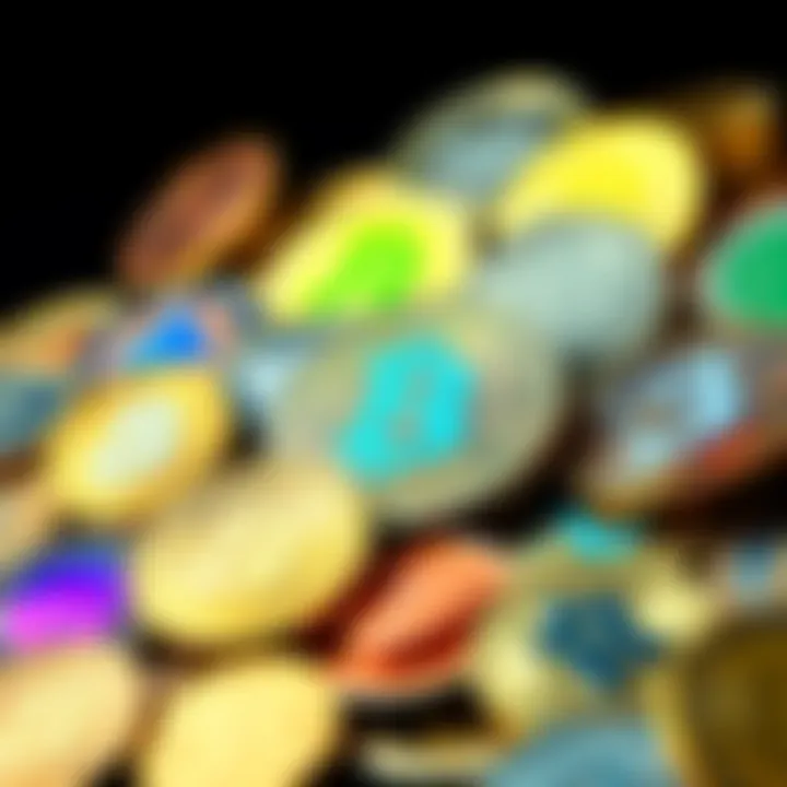 A collection of various cryptocurrency coins arranged together, symbolizing investment opportunities for quick financial gains.