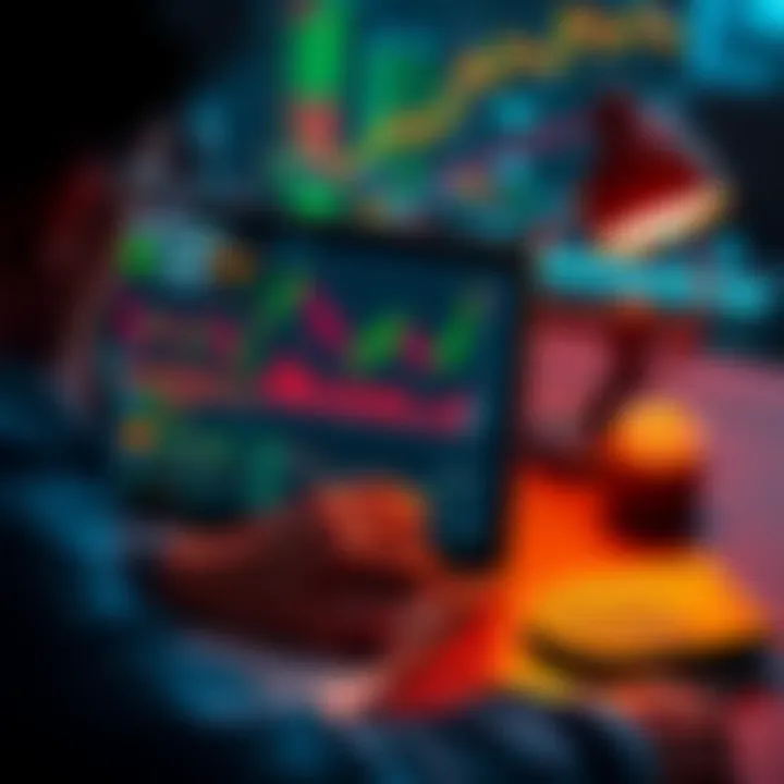 A person analyzing cryptocurrency charts on a laptop with notes and a calculator nearby, contemplating their investment strategy.