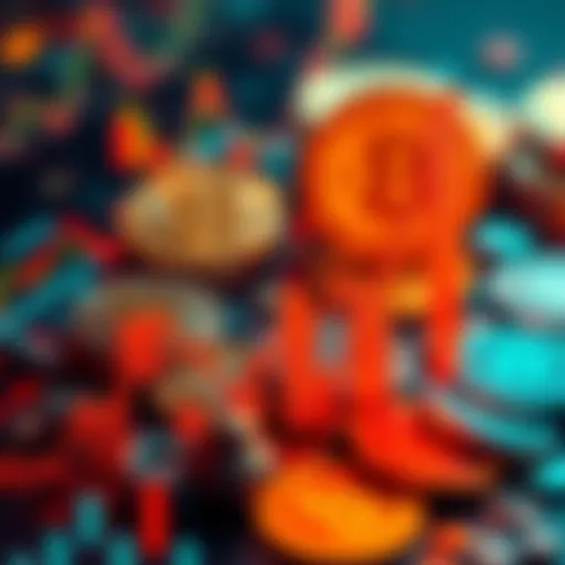 Graph showing upward trends in cryptocurrency investments with digital coins in the background