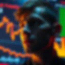 Cryptocurrency Resilience A person looking at a digital chart showing cryptocurrency prices, displaying both gains and losses, with a strong expression of focus and determination.