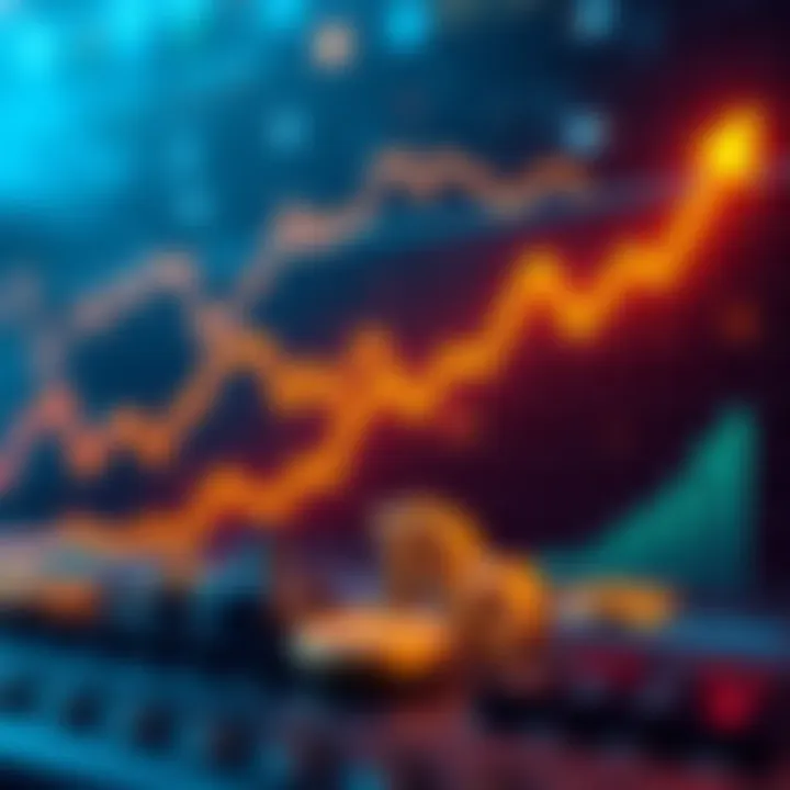 Graphic showing cryptocurrency symbols and upward trends on a chart