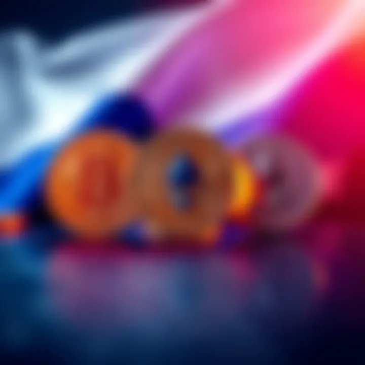 A graphic showing Bitcoin, Ethereum, and Tether logos with a backdrop of the Russian flag, indicating new trading regulations.