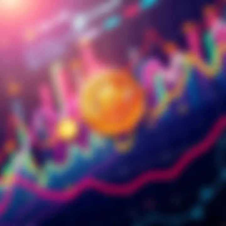 A graphical representation of different cryptocurrencies like Bitcoin, Zcash, and Dogecoin, showcasing their value trends and supply caps in a colorful chart.