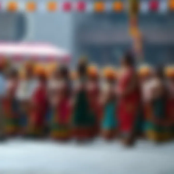 A diverse group of people celebrating a traditional festival, engaging in traditional dances and wearing colorful costumes, showcasing their cultural heritage.