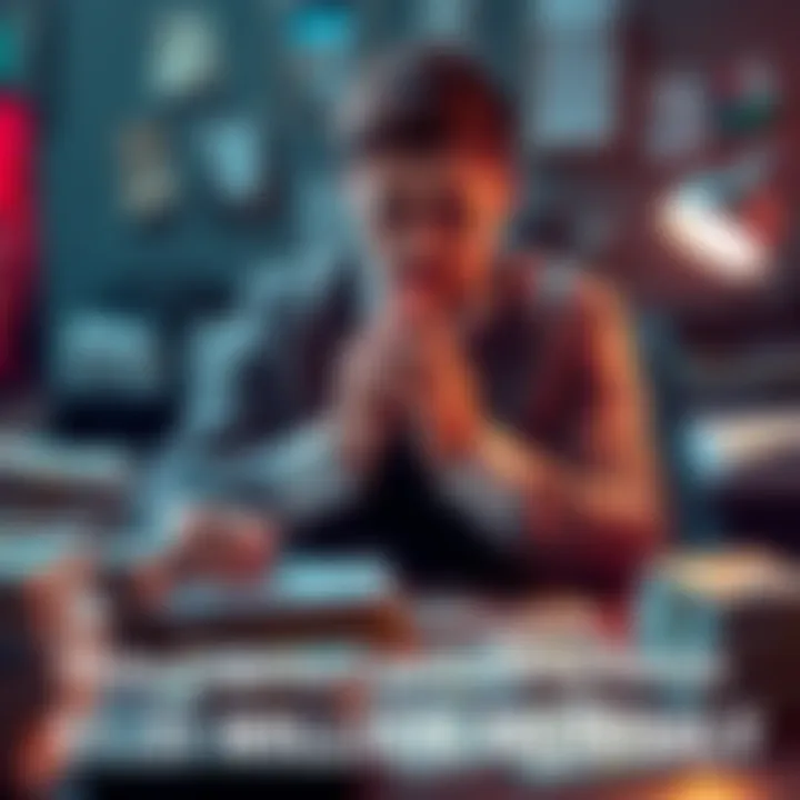 Cupsey counting cash Cupsey sitting at a desk surrounded by stacks of cash and financial documents