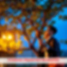 Two people arguing near a tree with low branches, showing tension over the situation