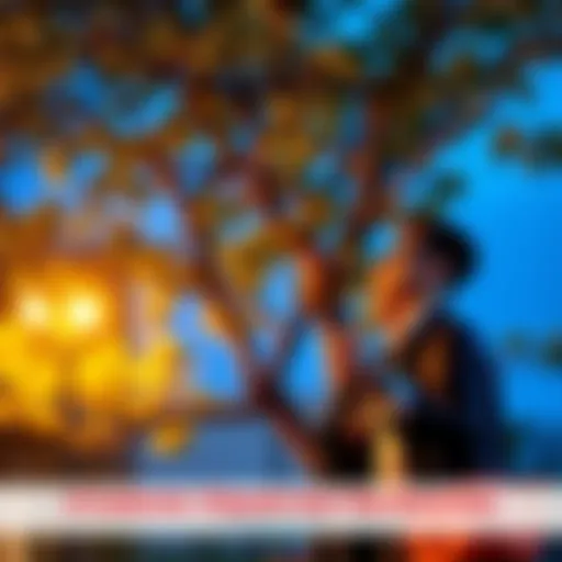 Two people arguing near a tree with low branches, showing tension over the situation