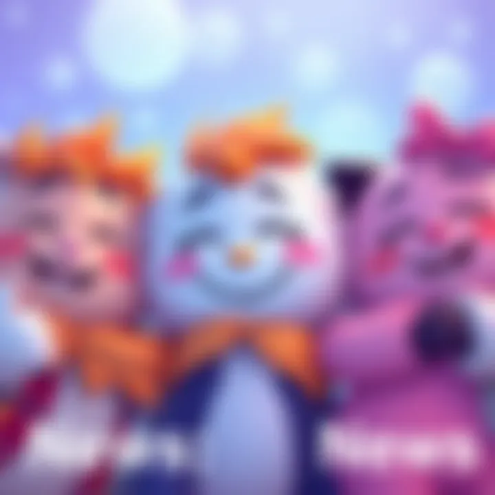 A group of cheerful cartoon characters with cute features smiling together, representing cuteness and friendship.