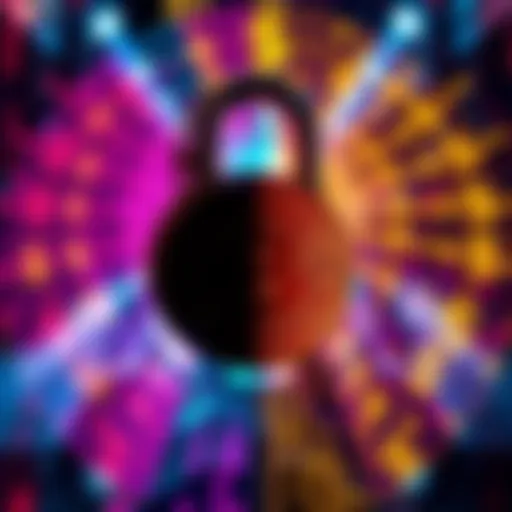 A visual representation of the cypherpunk movement with images of locked symbols for privacy and venture capital symbols like dollar signs, split down the middle.