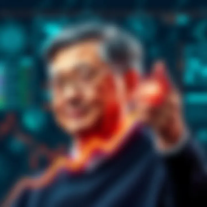 CZ with a rising graph symbolizing his wealth surpassing Bill Gates, set against a tech-themed background.