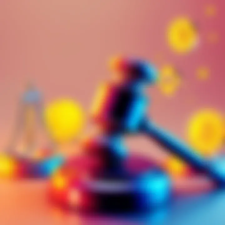 Illustration of a gavel and cryptocurrency symbols representing the legal win of CZ and Binance in a terrorism lawsuit.