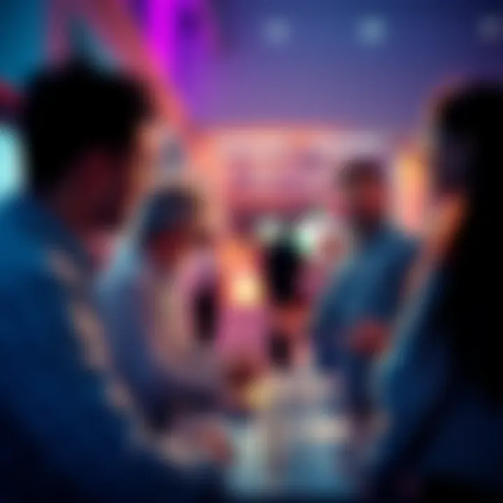 People engaging in a conversation about events and trading strategies