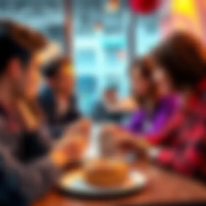 People engaging in a discussion with coffee and donuts nearby