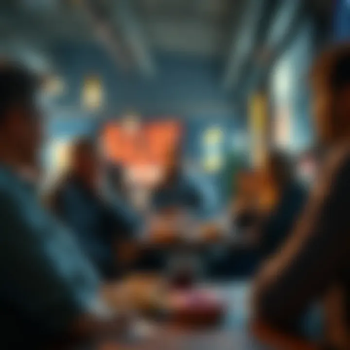 People engaged in a lively discussion about various topics, sharing insights with donuts on a table