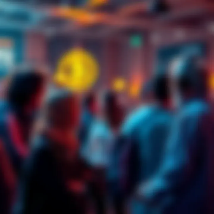 People engaging in a lively discussion about Bitcoin in a community forum setting.