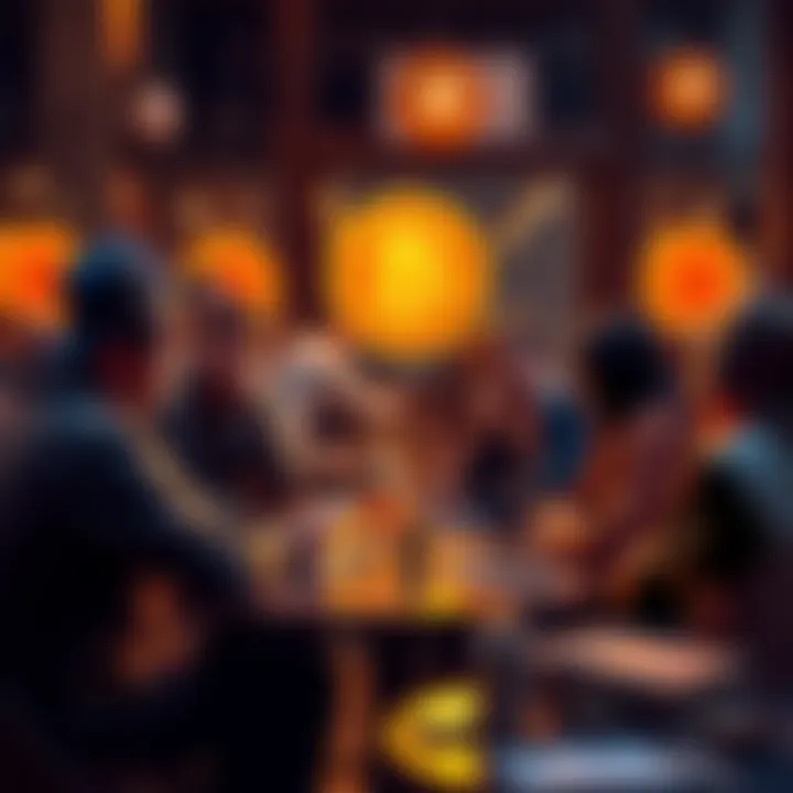 Group of people discussing Bitcoin in a casual setting, sharing ideas and insights