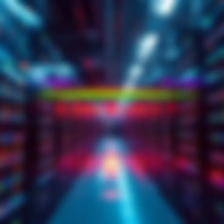 A large datacenter filled with servers, illustrating the mining of empty blocks in cryptocurrency operations.