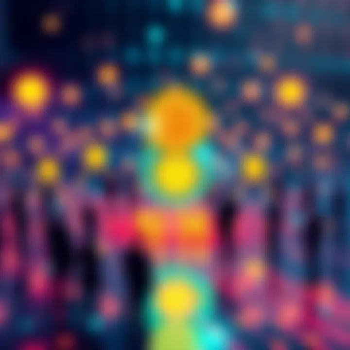 A visual representation of decentralized AI data, showing tokens and community members interacting around a digital network.