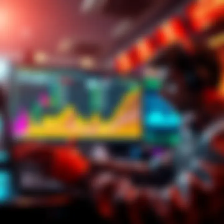 Declining Crypto Market A downward trend line graph representing the declining value of cryptocurrencies, with worried investors looking at their screens.