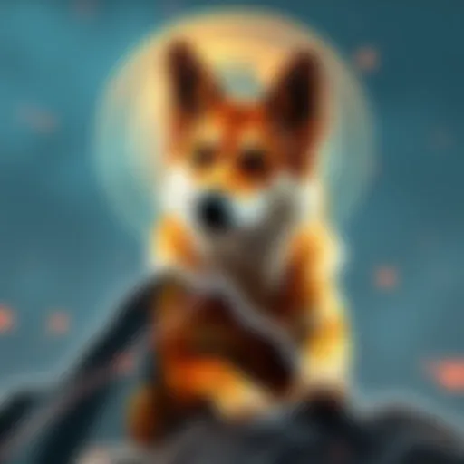 A downward trending graph showing the decline of DOGE's value over time, with a faded DOGE coin image in the background.
