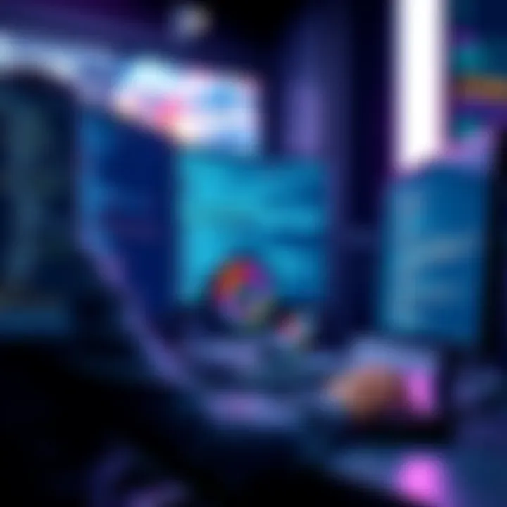 A developer working on Solana program architecture at a computer, with code and blockchain graphics on the screen.