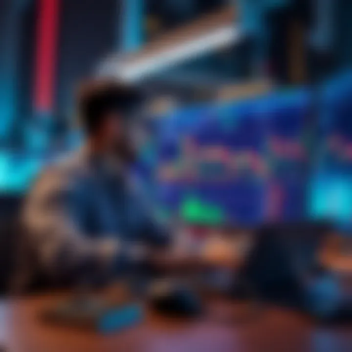 Developer Building AMM A developer designing a fast Automated Market Maker project with charts and code on a computer screen