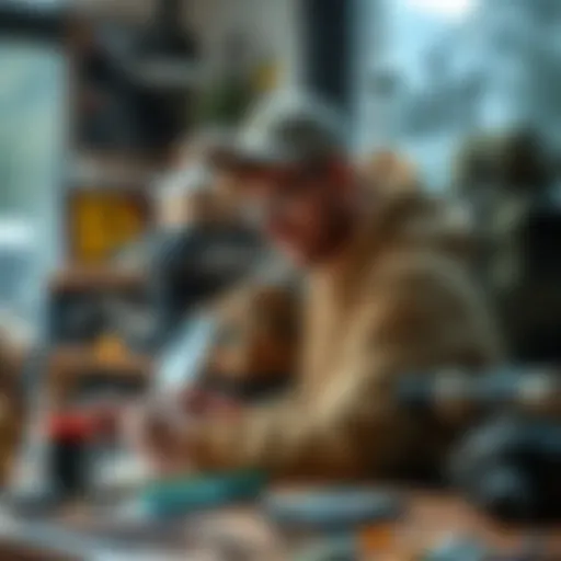 Devin Cooley engaged in one of his hobbies during leisure time, surrounded by art supplies and hiking gear.