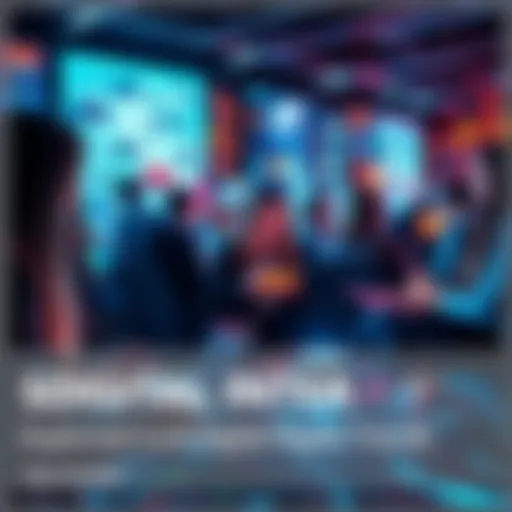 People engaging with technology and social media on various devices.