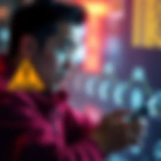 A graphic showing a person looking worried while using a smartphone with a warning sign indicating scams, symbolizing the rise of address poisoning attacks