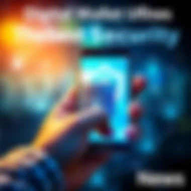 A person holding a digital wallet on a smartphone, with security icons around it.
