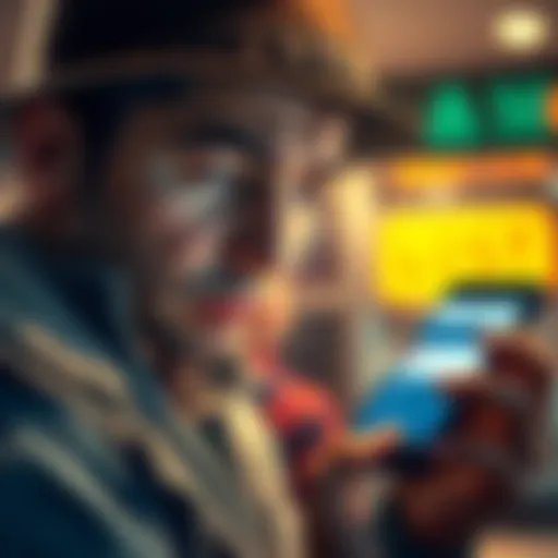 A frustrated customer looking at a phone with banking apps, showing a lost transfer notification, symbolizing issues with money transfer services.
