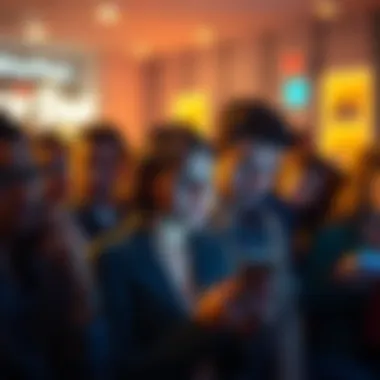 A group of people looking disappointed while reading news on their phones.