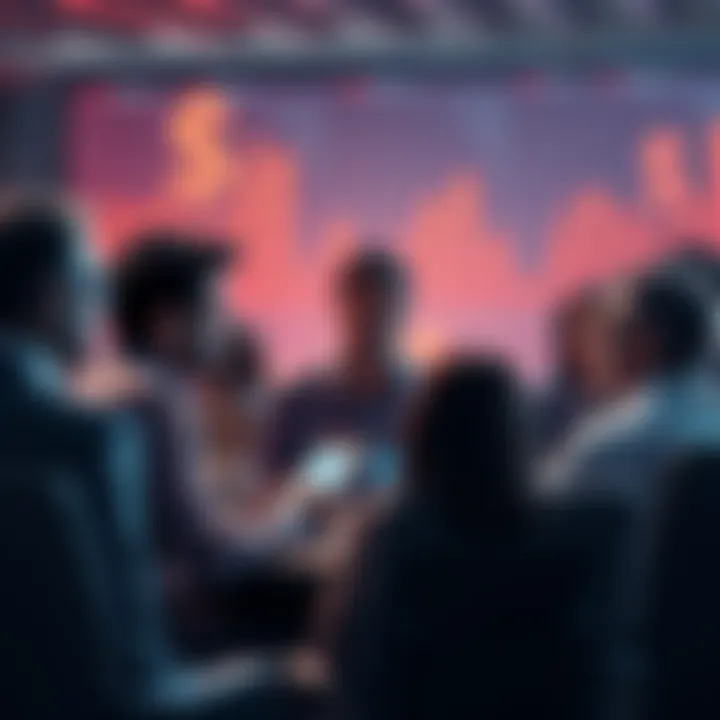 People sharing their earnings experiences on forums with charts and dollar signs in the background