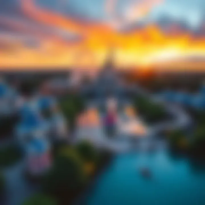 A panoramic view of Disneyland Park showing various attractions and the surrounding area, highlighting the large space it occupies