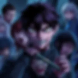Various disturbing anime characters with dark themes and intense expressions