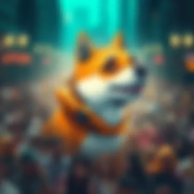 Doge Cryptocurrency Decline A visual representation of a downward trend in Doge cryptocurrency value, featuring the Doge mascot and a fading community background.