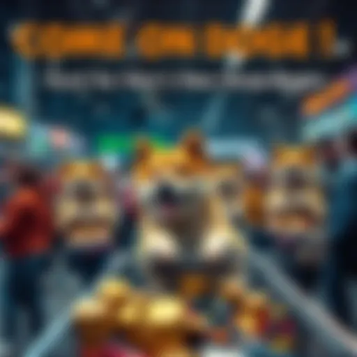 People excitedly searching for new shoes while holding Doge coins