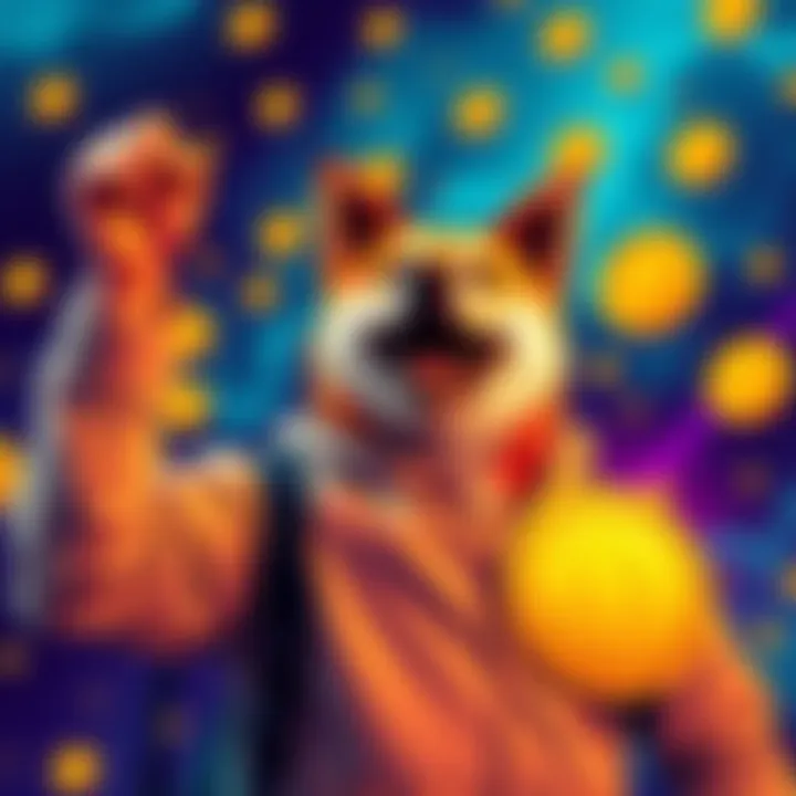 A happy investor celebrating their Dogecoin growth from 50,000 to 62,000, with vibrant graphics of Dogecoin coins in the background.